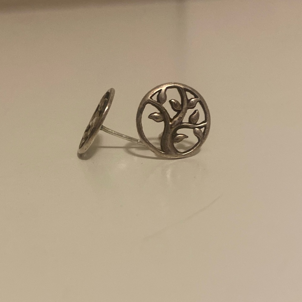 Silver circular tree earrings